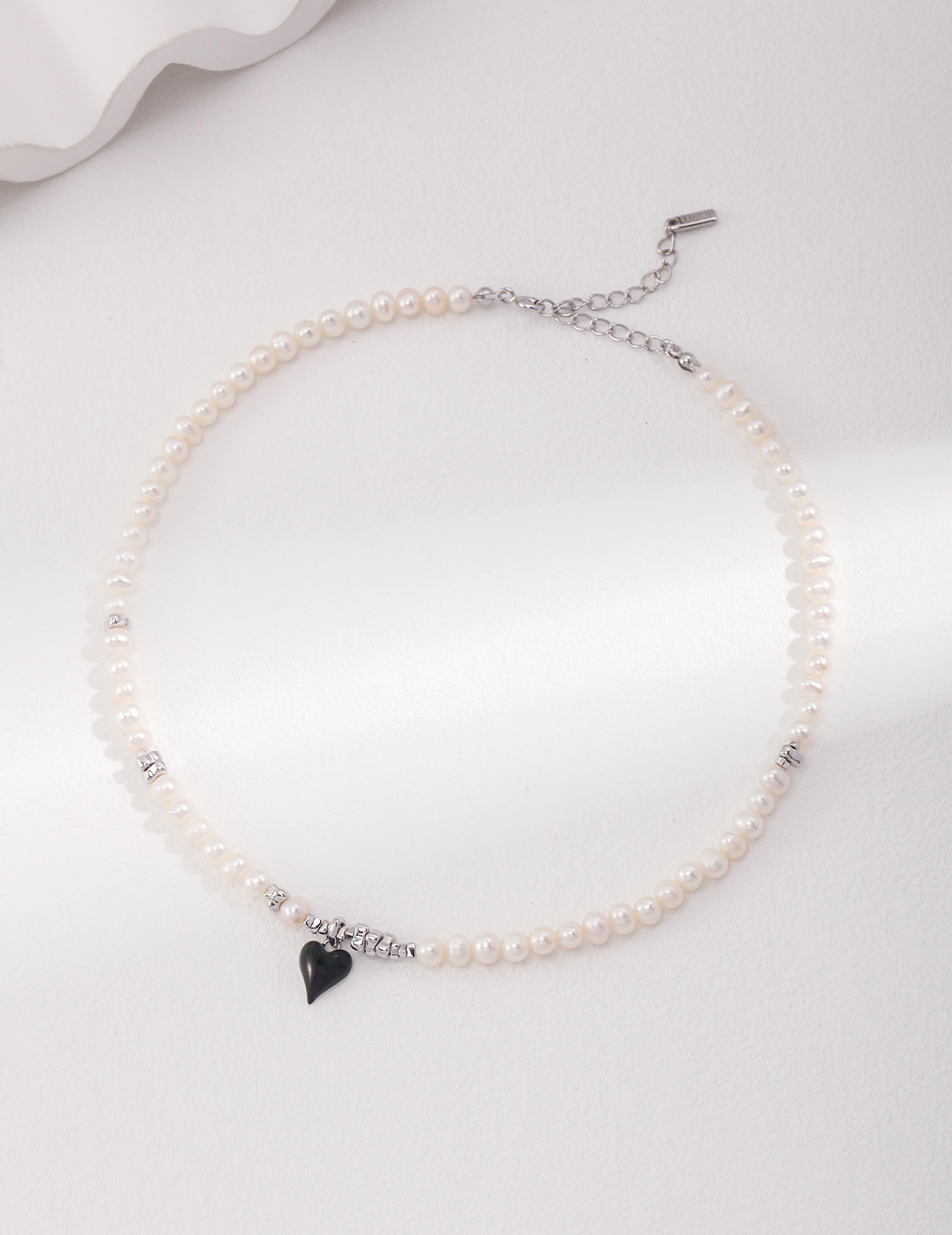 Mini Black Silver Necklace | Sterling Silver Necklace with Freshwater Pearls