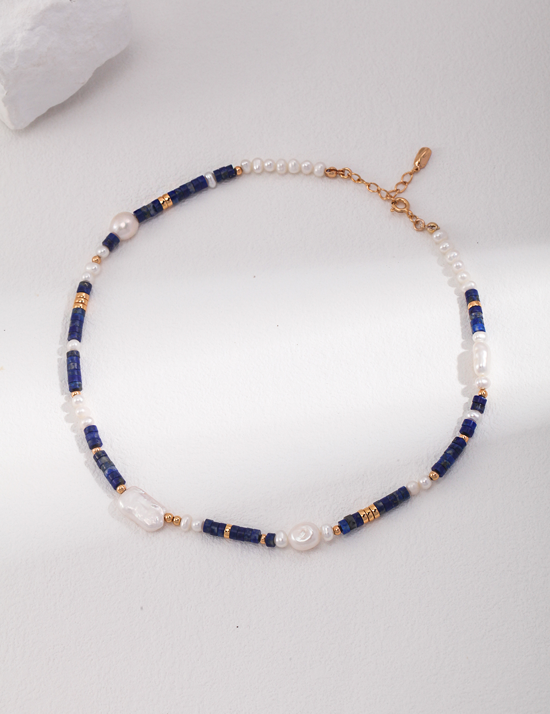 Lapis Pearl Necklace | 18K Gold Vermeil Adjustable Necklace with Freshwater Pearls and Lapis Stones