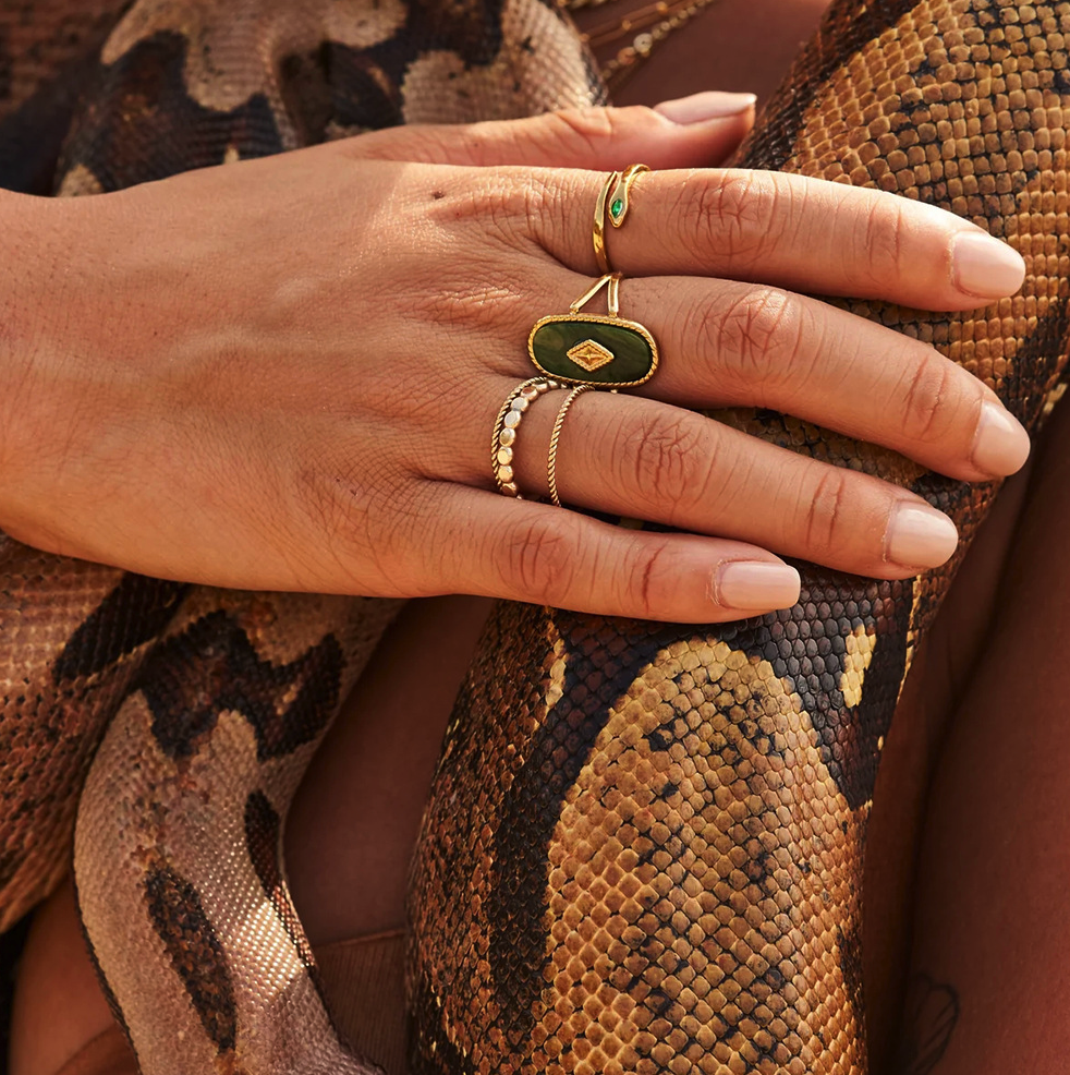 Vintage African Jade Stone Open Ring