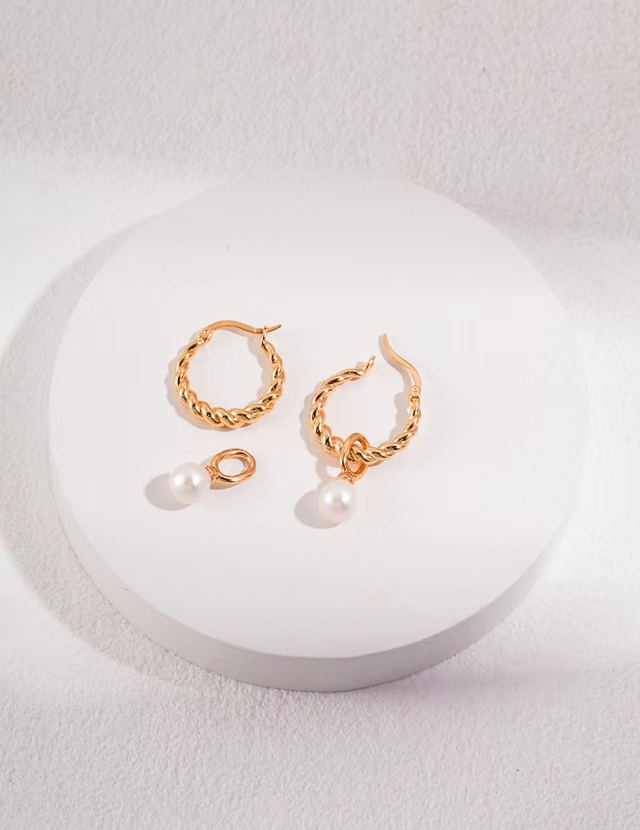 18K Pearl Gold Hoop Earrings - Jewelry Voutique