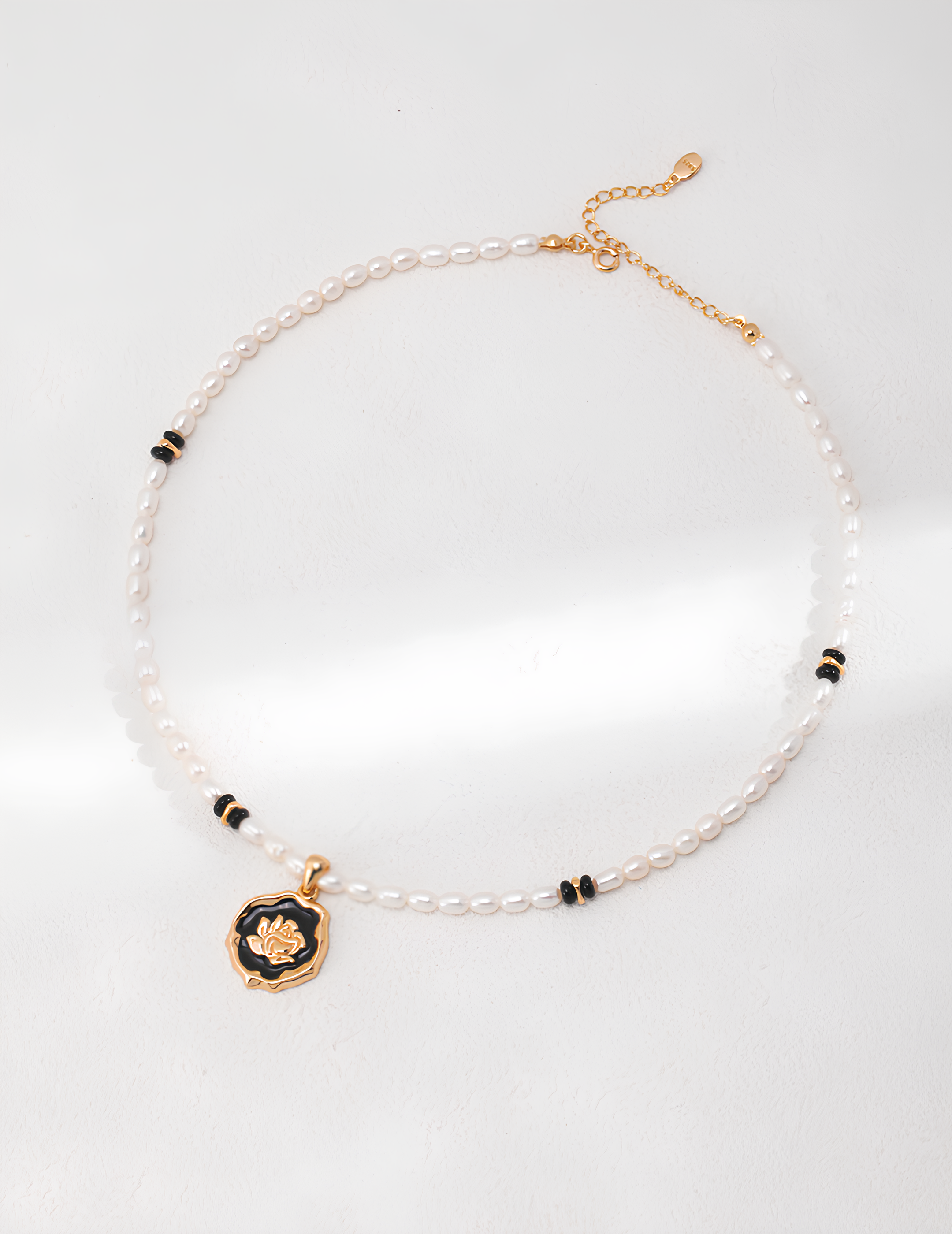 Paris Pearl Necklace | 18K Gold Vermeil Necklace with Gold Rose Pendant