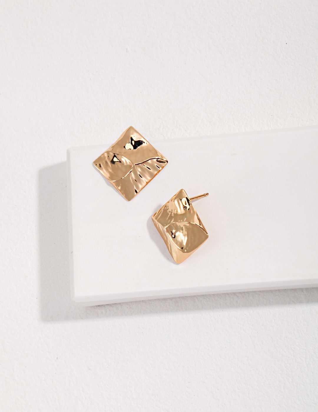 Squared Gold Earrings | Irregular Square 18K Gold Vermeil Earrings