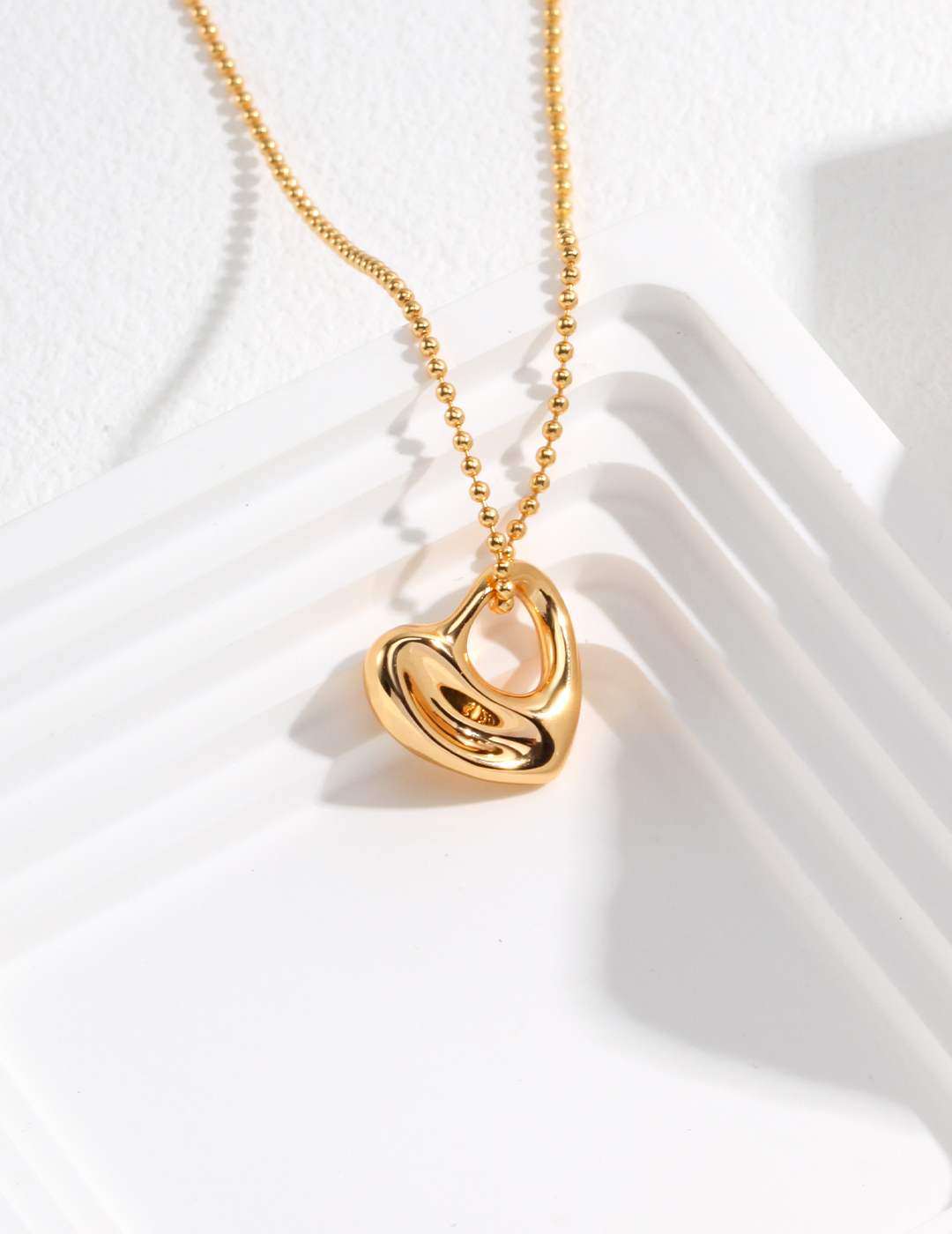 Heart Hoop Gold Necklace | 18K Gold Vermeil Adjustable Necklace with Asymmetrical Heart Hoop Pendant