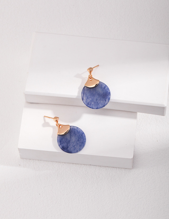 Blue Jade Round Earrings | 18K Gold Vermeil Earrings with Blue Aventurine Jade