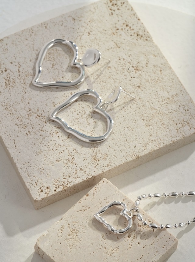 Empty Heart Silver Hoop Earrings | Sterling Silver Heart Shaped Hoop Earrings