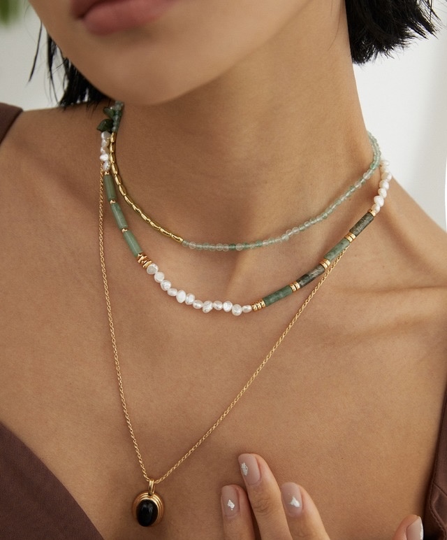 Gold Beaded Jade Necklace