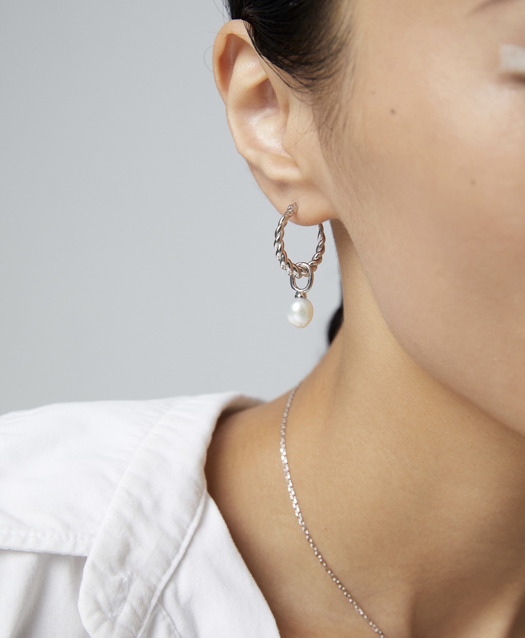 Pearl Silver Hoop Earrings