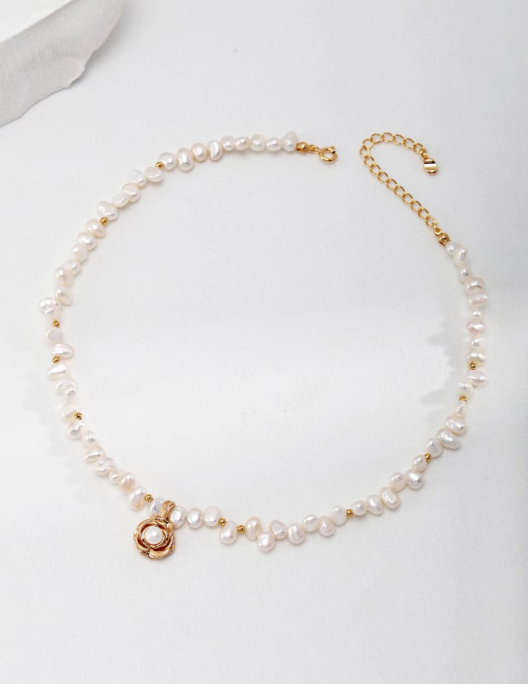 Gold Camellia Pearl Necklace